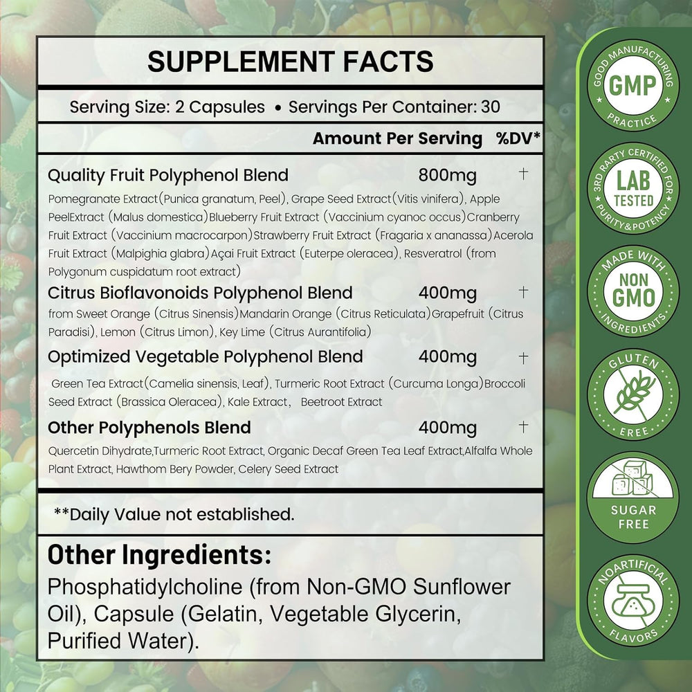 Close-up of inGreens capsules showing micronized polyphenols for better absorption.