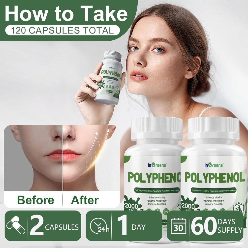 Icons showing quercetin resveratrol turmeric and more in inGreens polyphenols ingredients.