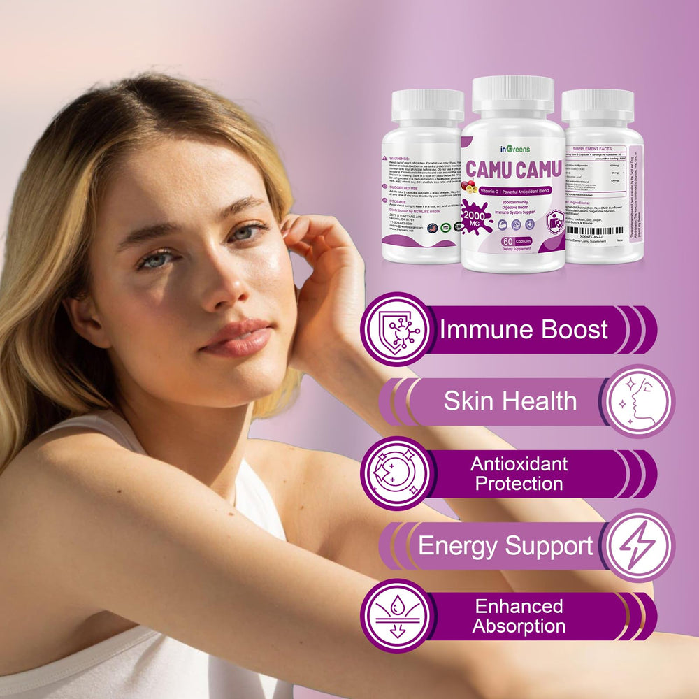 inGreens Camu Camu ingredients blend visible with pepper and berry extracts for antioxidants