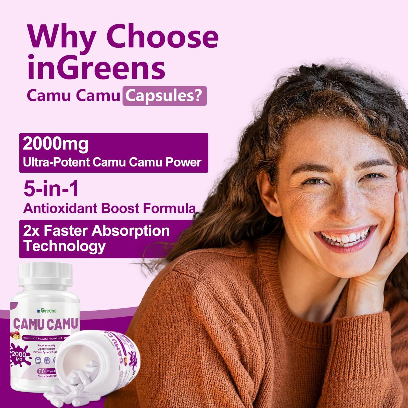 inGreens Camu Camu softgel close-up illustrates easy daily immune-friendly supplement