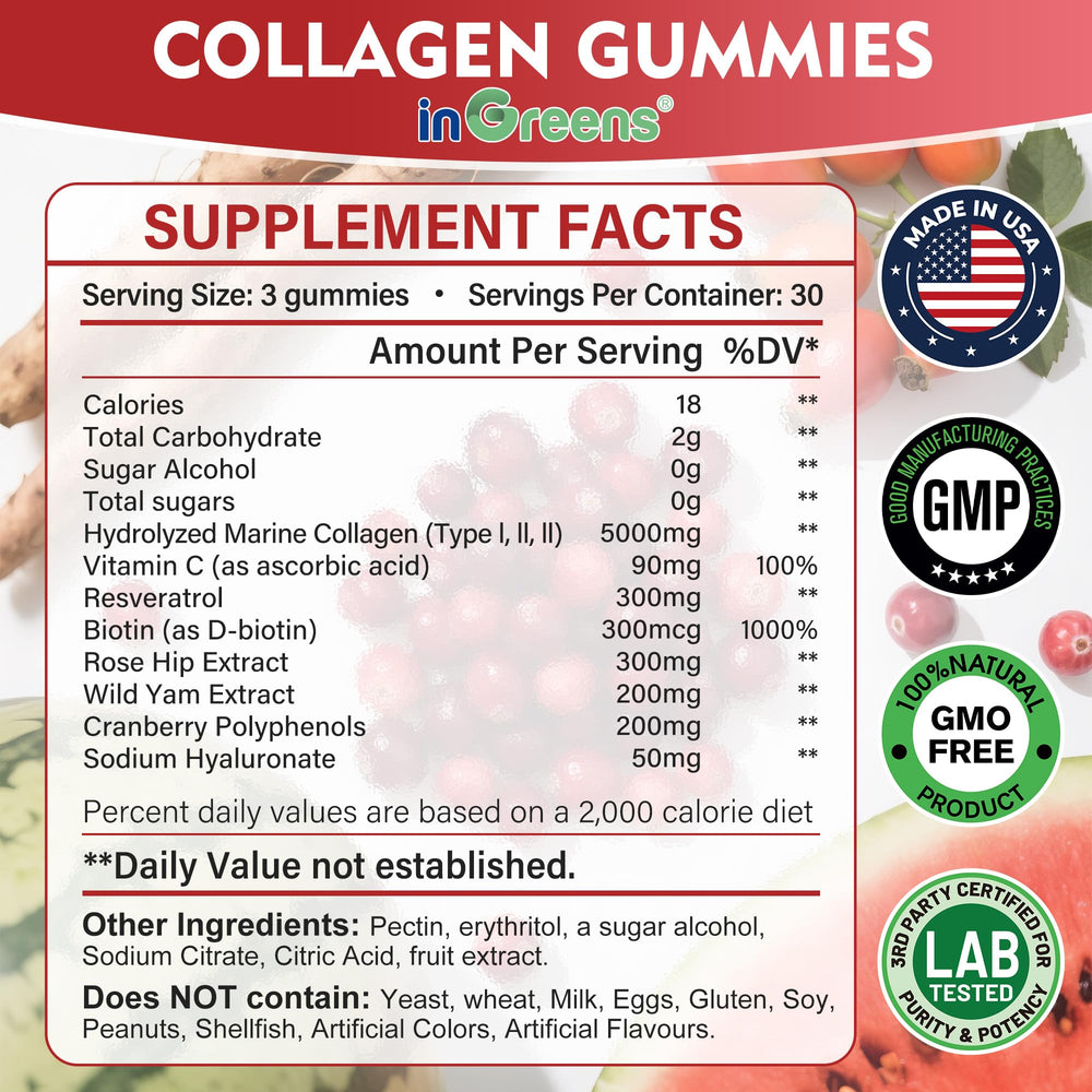 inGreens collagen gummies pack image emphasizes resealable pouch and sugar-free formula.