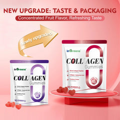 inGreens collagen gummies serving close-up highlights 90-count pouch for convenient daily use.