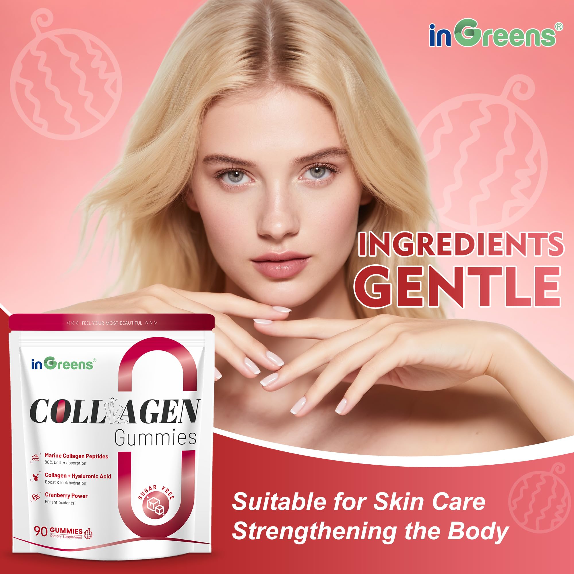 inGreens collagen gummies woman use demonstrates convenient daily wellness routine.