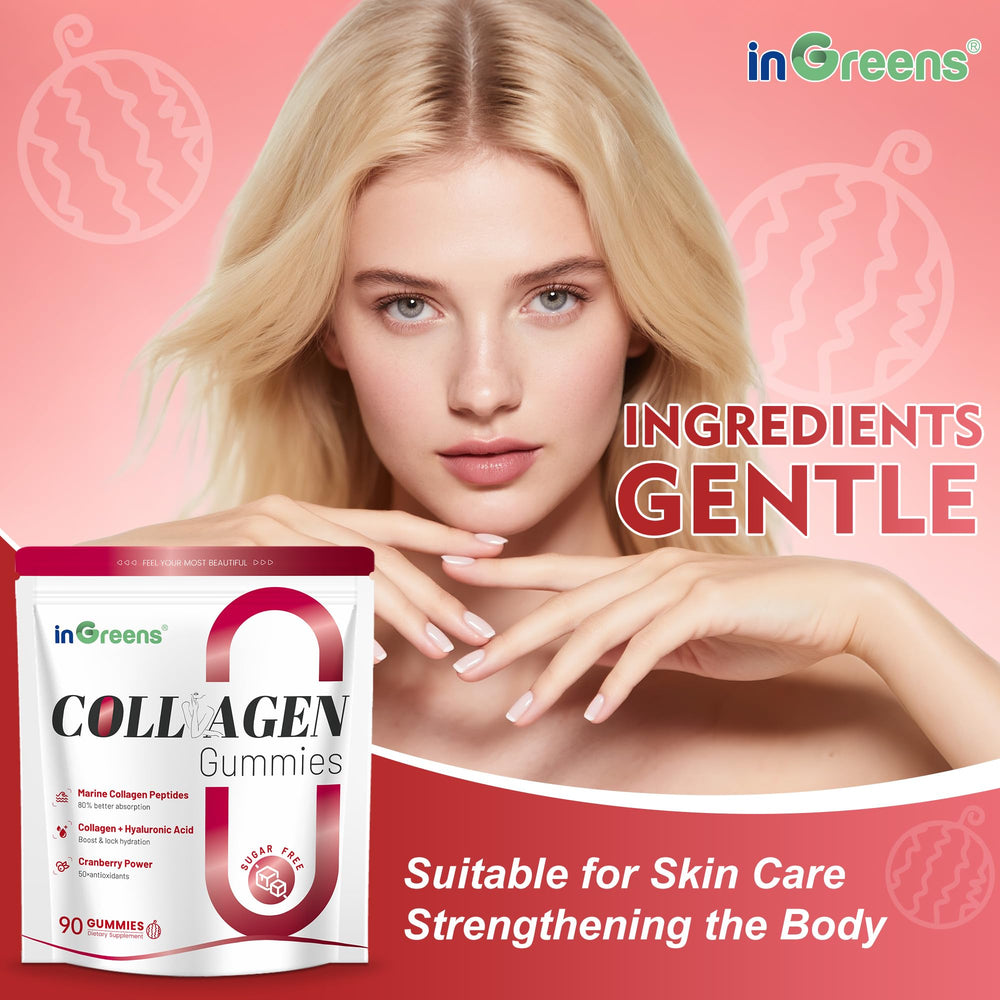 inGreens collagen gummies woman use demonstrates convenient daily wellness routine.