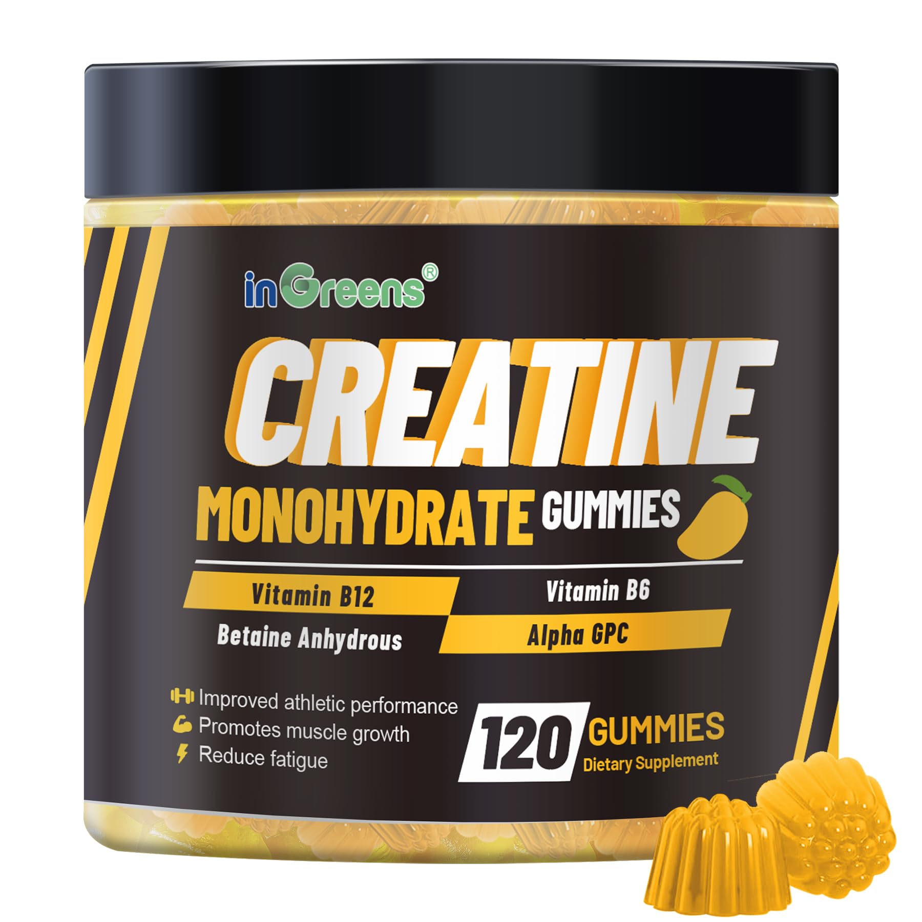 inGreens Creatine Gummies front view; convenient energy support for workouts.