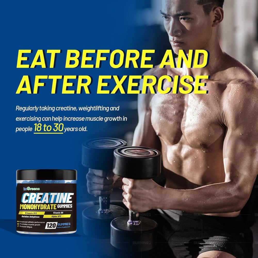 inGreens Creatine Monohydrate Gummies bottle with glass of water for hydration-friendly fueling
