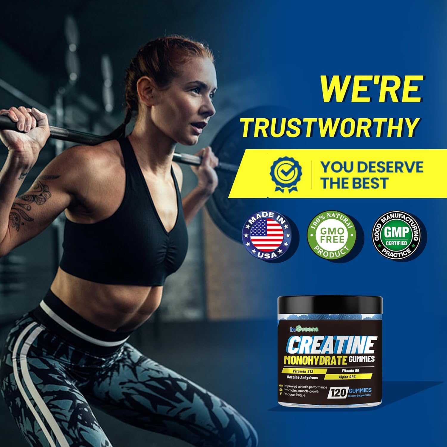 inGreens Creatine Monohydrate Gummies label close-up detailing ingredients
