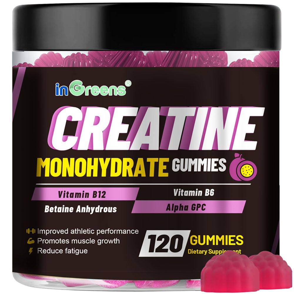 inGreens Creatine Monohydrate Gummies packaging shows a convenient daily serving for on-the-go athletes.