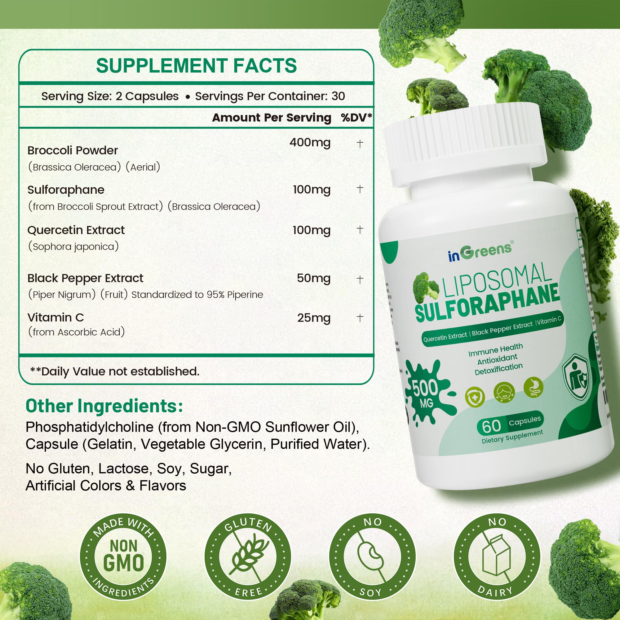 inGreens liposomal sulforaphane capsules, convenient daily cellular support.