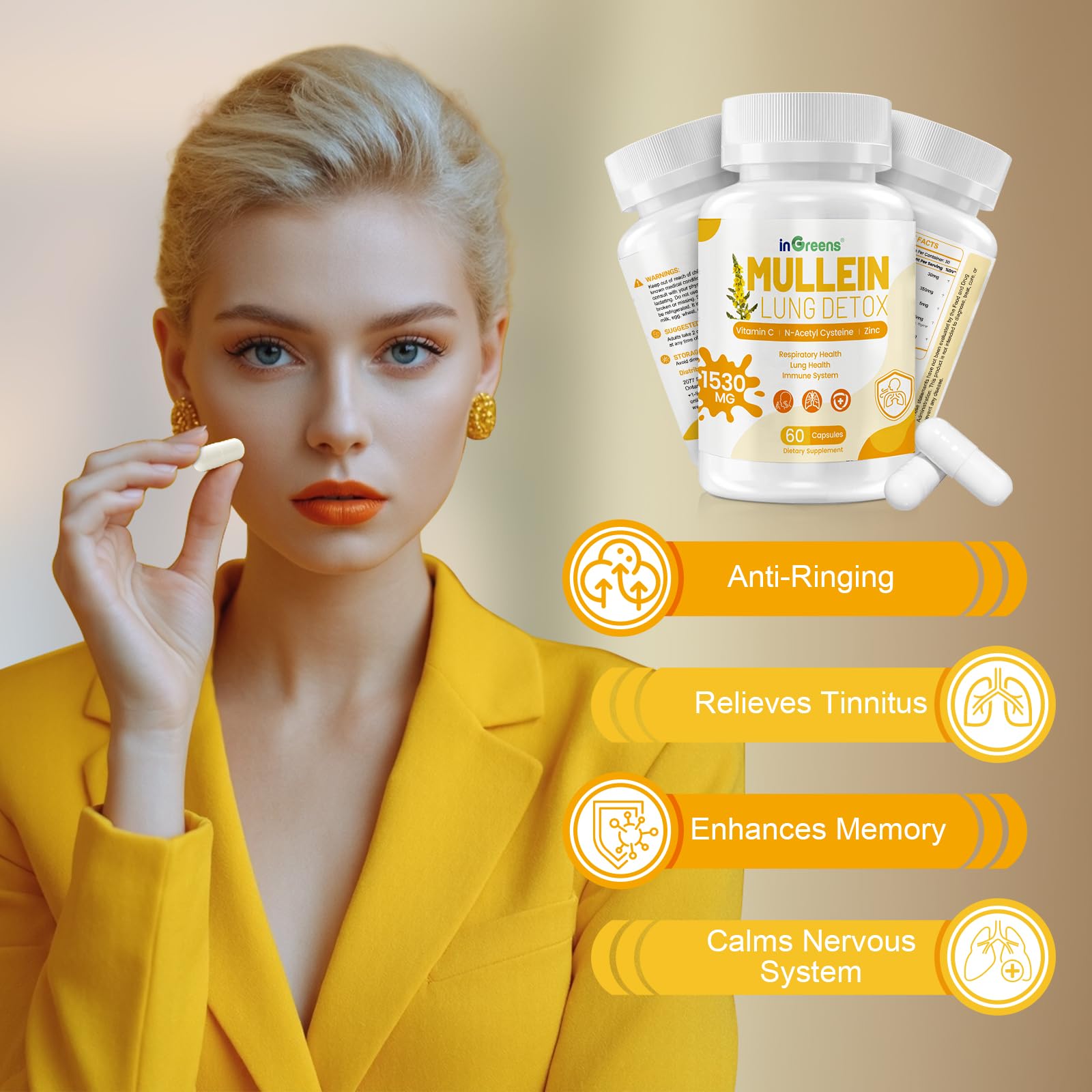 inGreens Mullein 15-in-1 blend ingredients label highlights herbal antioxidant mix.