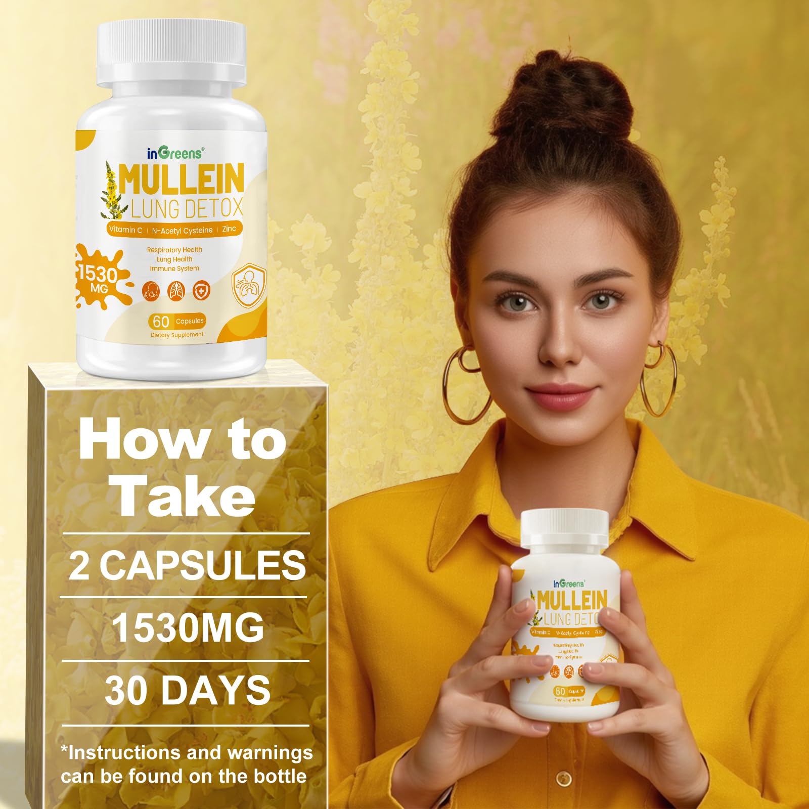 inGreens Mullein daily-dose glass shows ready-to-use routine.