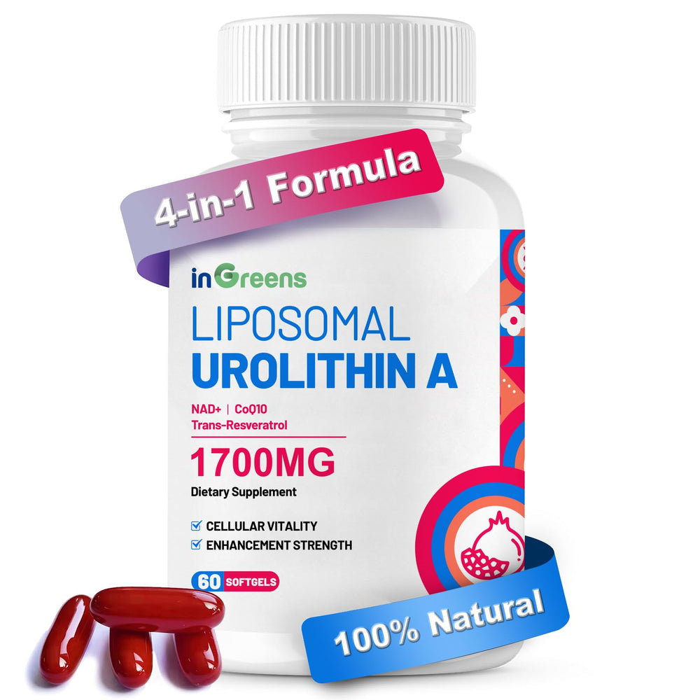 inGreens Urolithin A bottle label highlighting 1700mg formula for daily antioxidant support