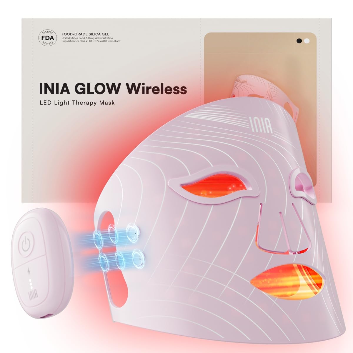 INIA Red Light Therapy Mask close-up of LED array for at-home skincare sessions