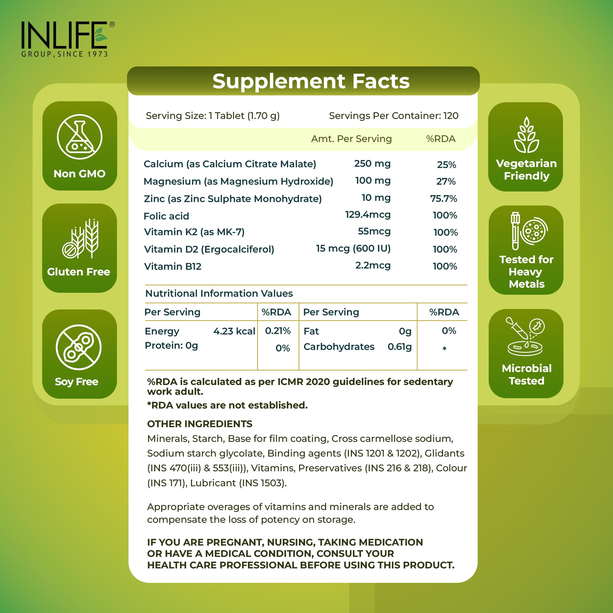 INLIFE bone support tablets bottle for joint comfort and daily nutrition.