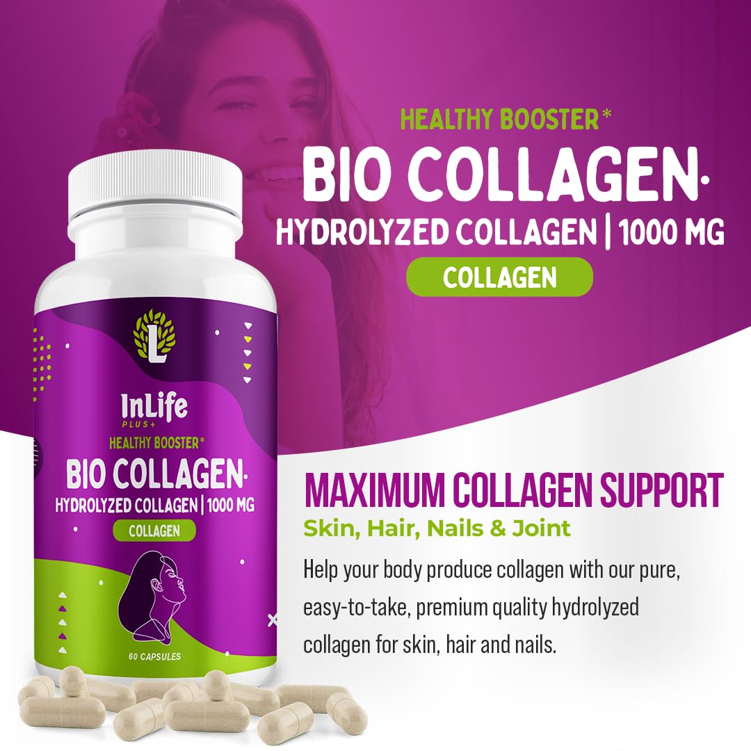 Inlife Plus + collagen scoop powder ready to mix into a beverage.