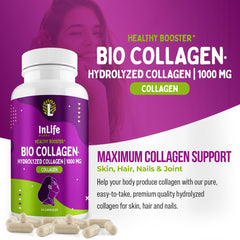 Inlife Plus + collagen scoop powder ready to mix into a beverage.