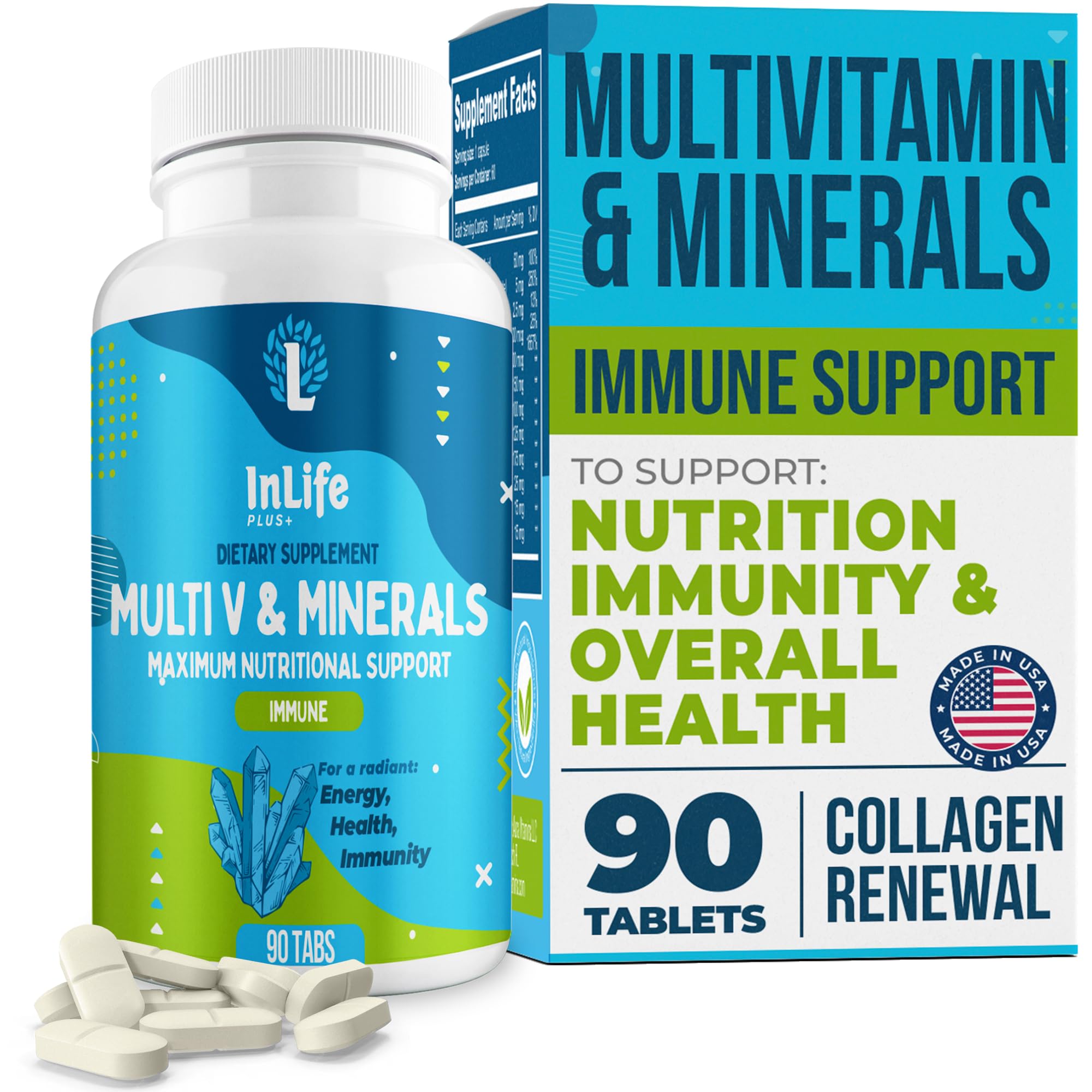 Inlife Plus + multivitamin bottle front view with 90 tablets for daily wellness