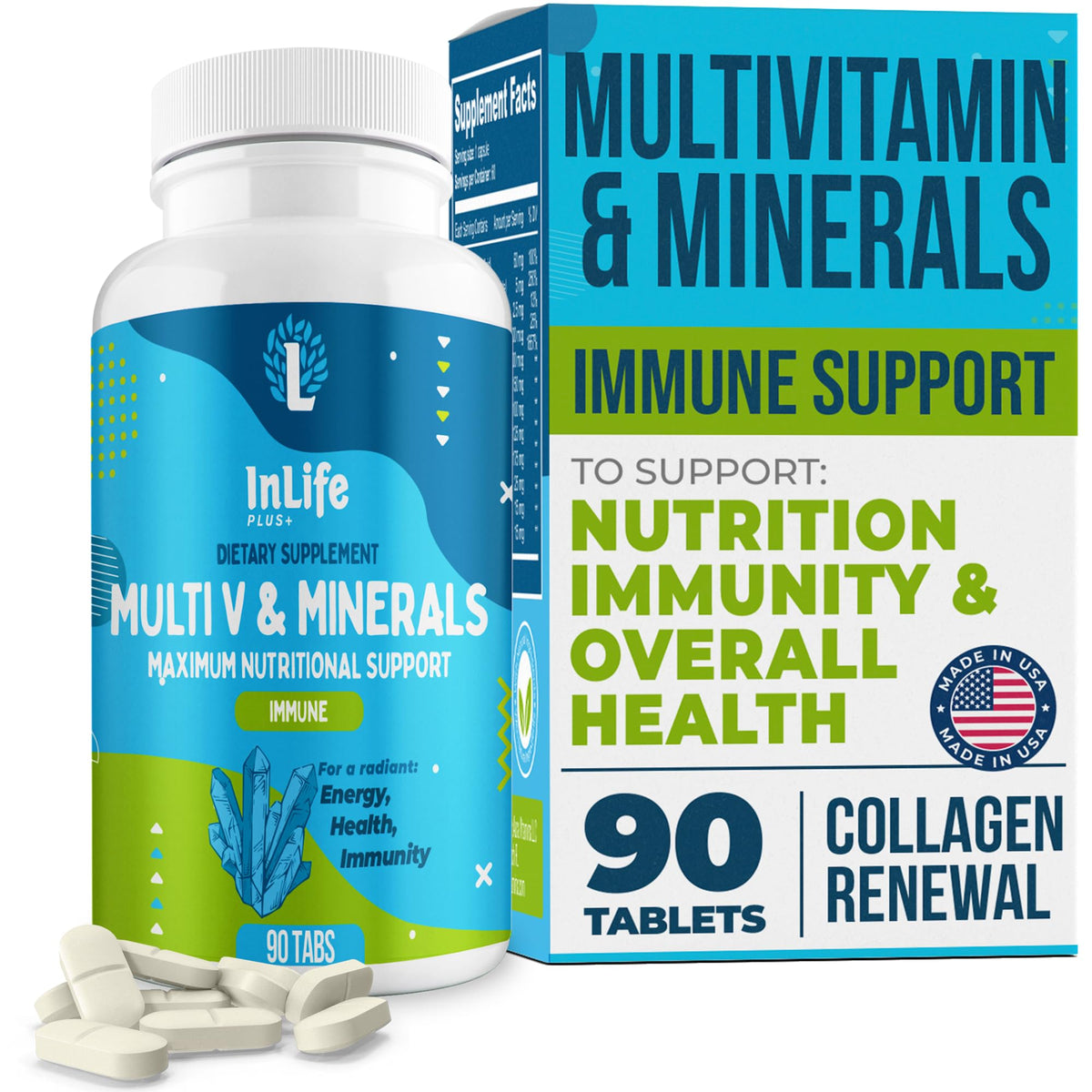 Inlife Plus + multivitamin bottle front view with 90 tablets for daily wellness