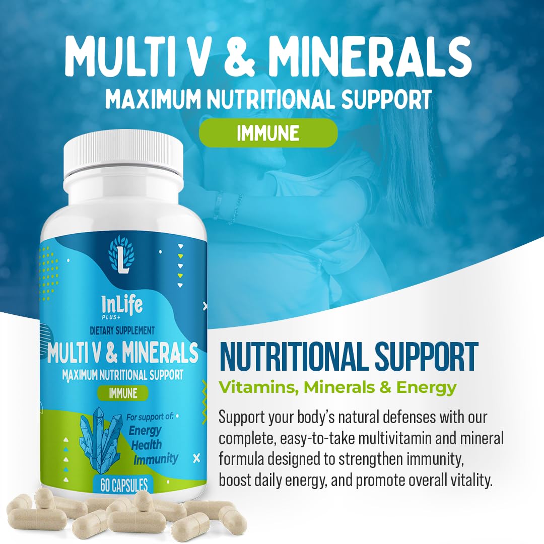 Close-up of Inlife Plus + multivitamin tablets showing color and texture for daily use