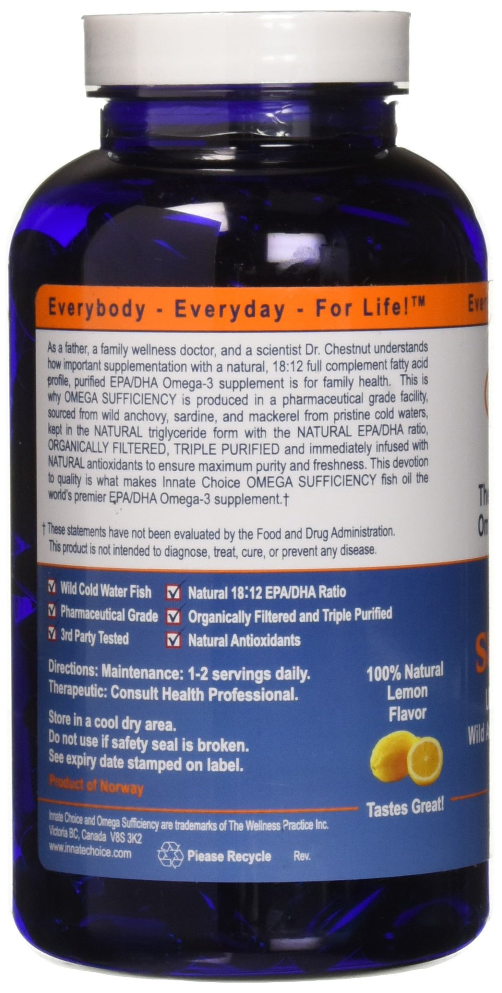Innate Choice Omega Sufficiency Lemon capsules close-up, convenient daily use.