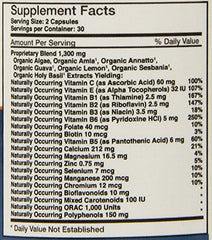 Innate Choice Vita Sufficiency ingredients listing 100% organic plant sources.