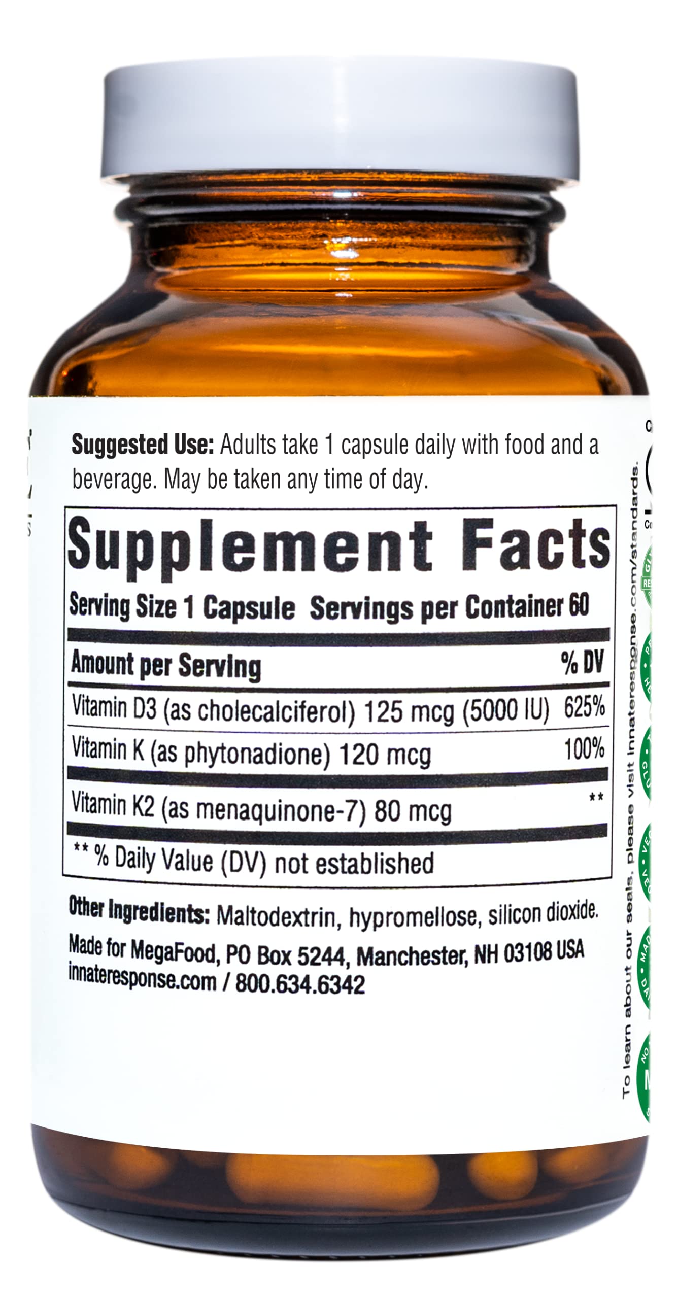 Label close-up shows D3 and K vitamins for bone and immune support.