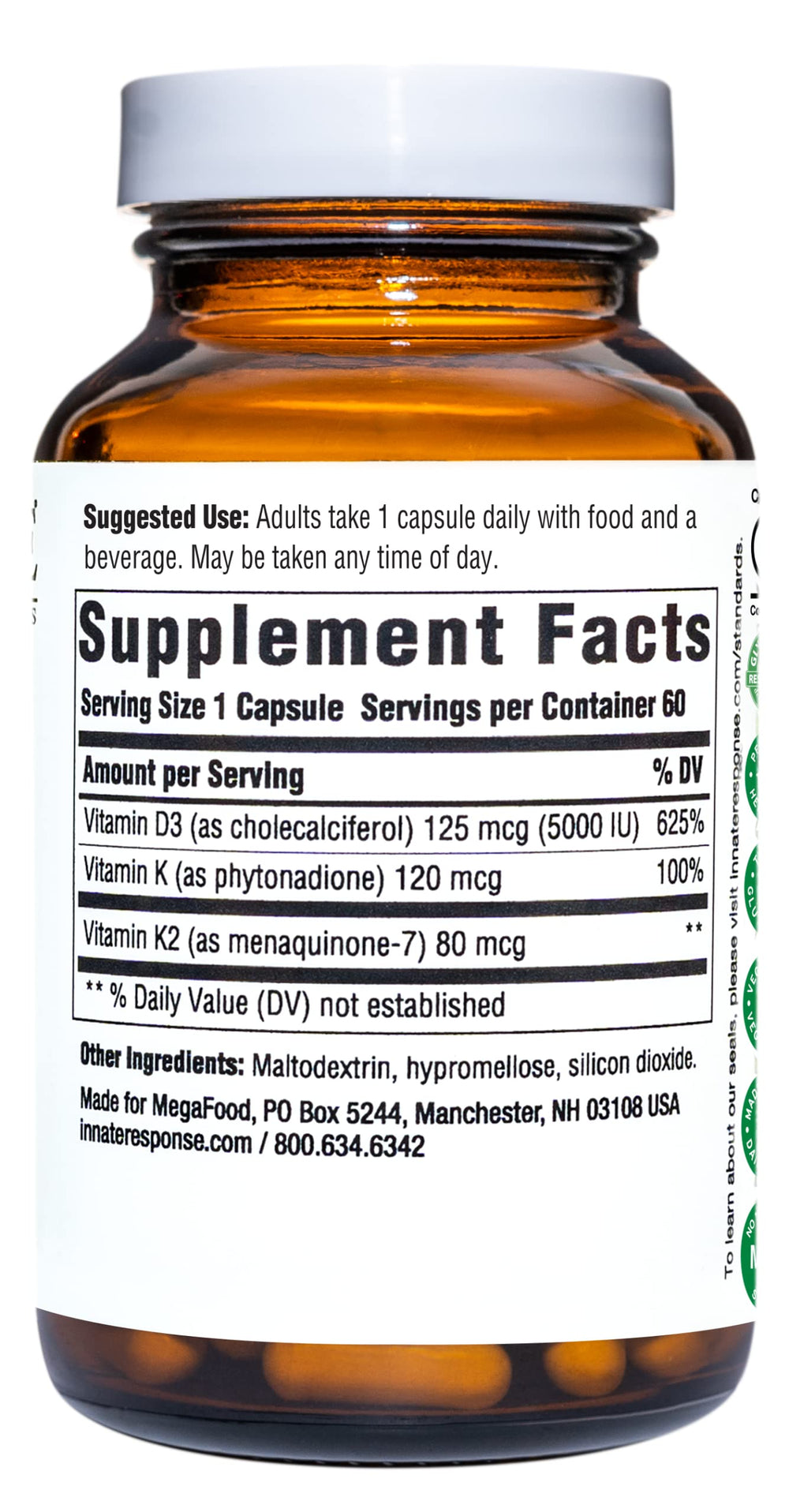 Label close-up shows D3 and K vitamins for bone and immune support.