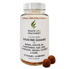 Innate Skin Clear Skin Acne Gummies bottle shown for daily complexion support.