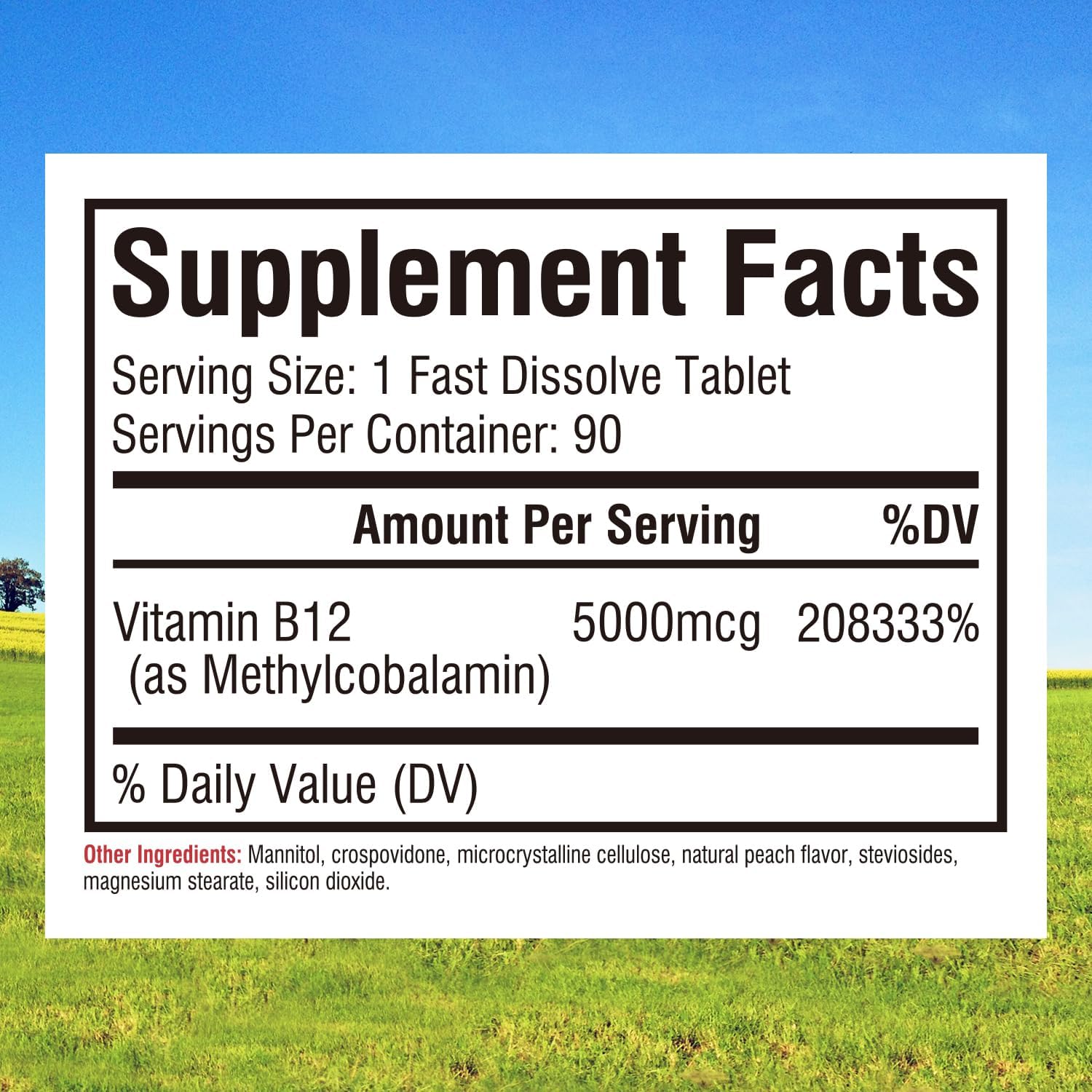 Innate Vitality B12 5000mcg close-up of tablet highlights fast-dissolve action