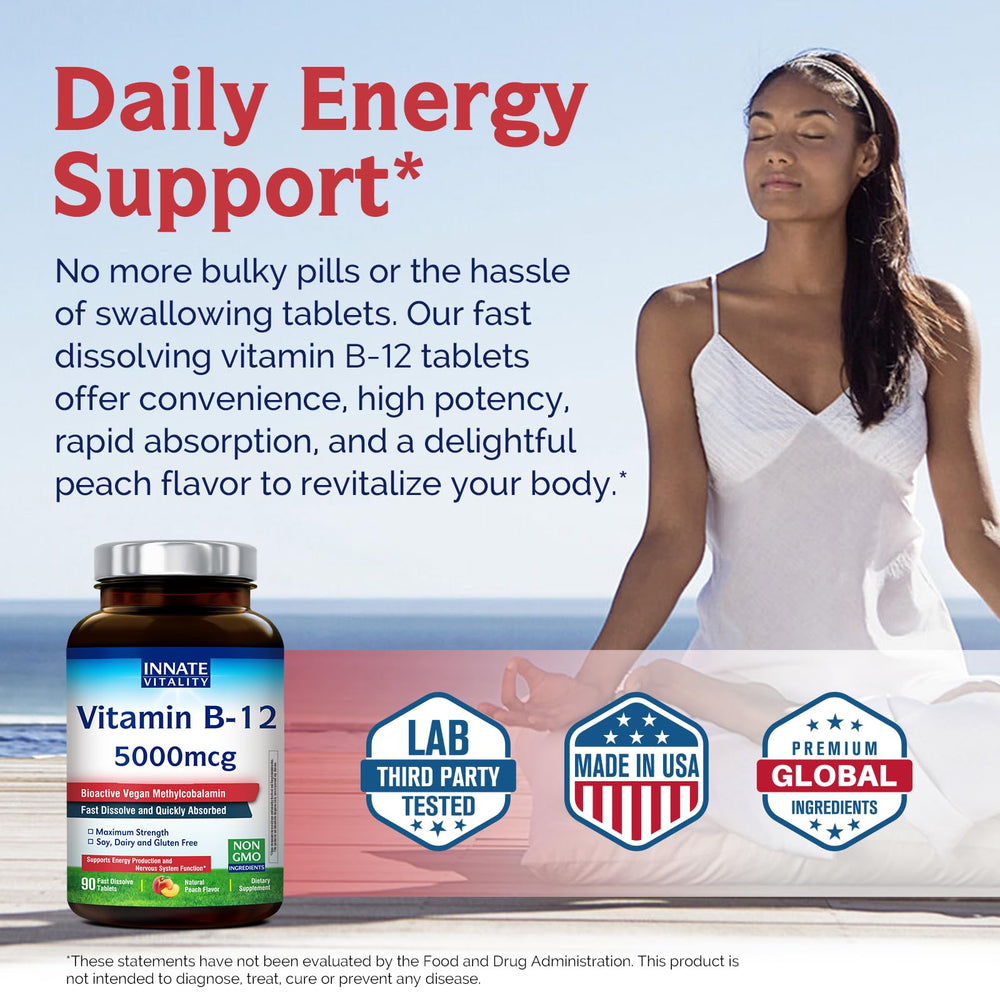 Innate Vitality B12 5000mcg USA-made GMP seal highlights quality