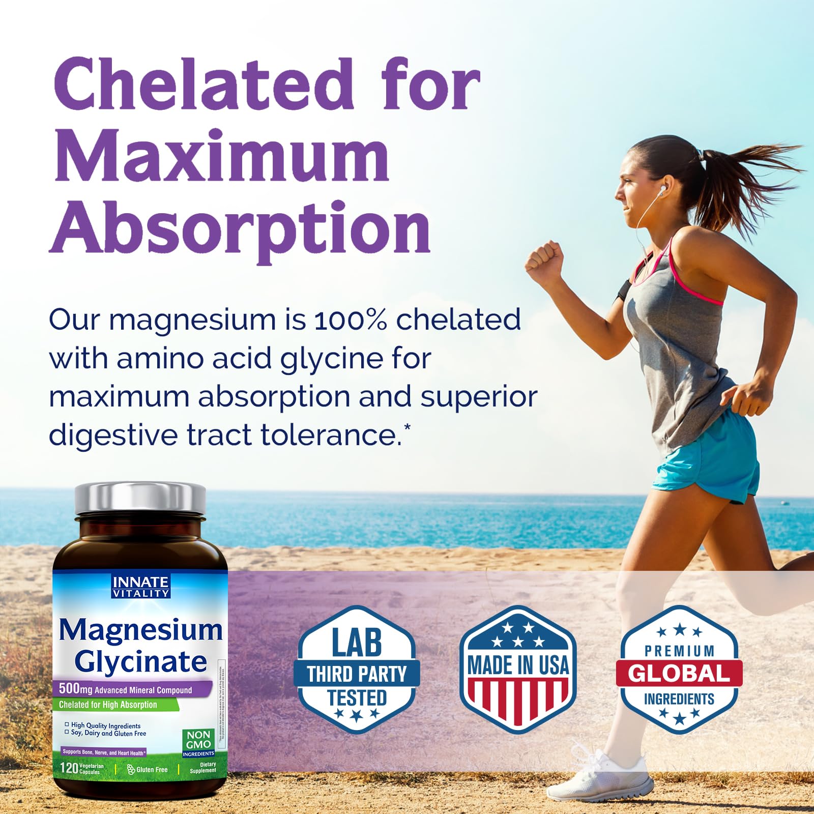 Innate Vitality chelated Mg Glycinate 70mg elemental content on label