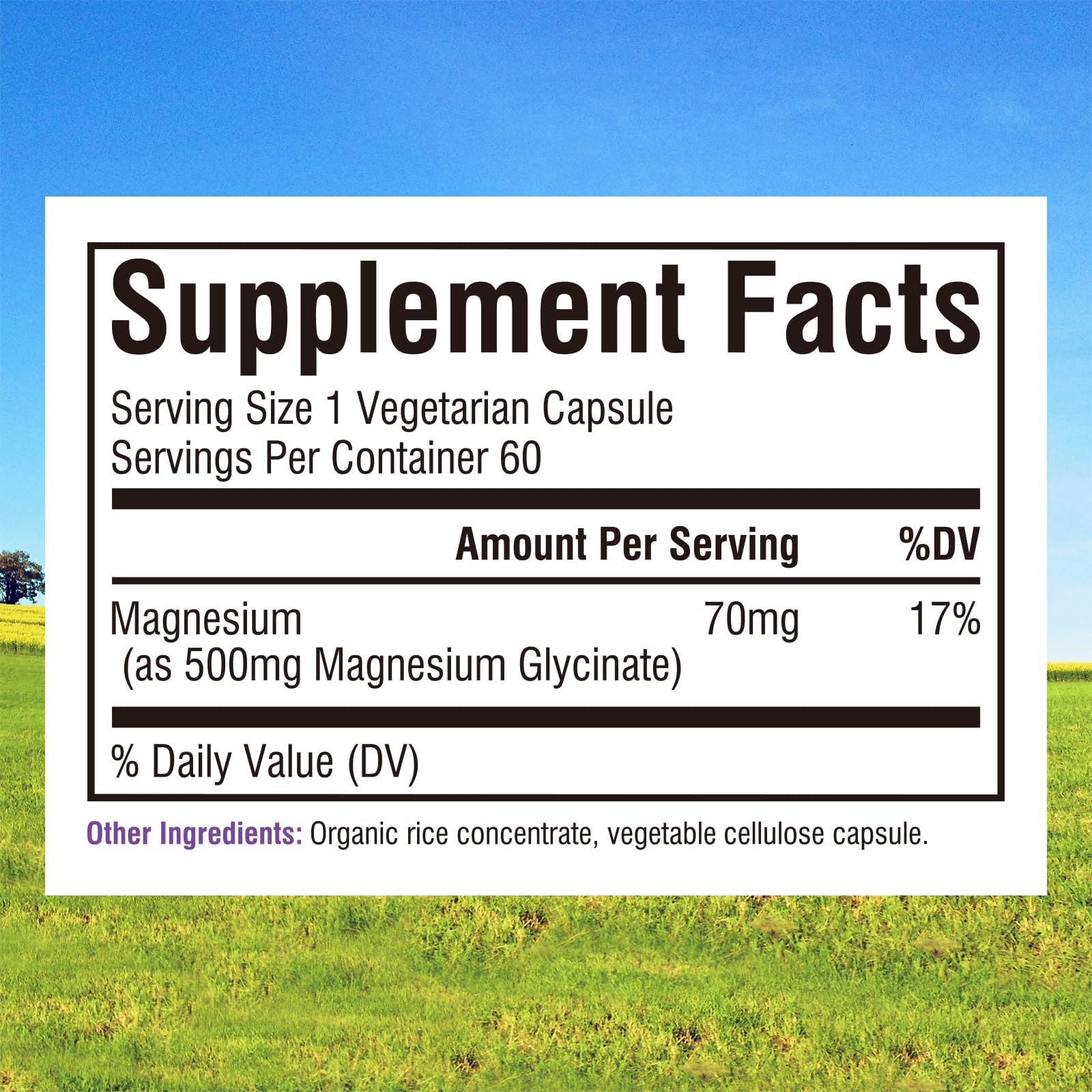 Capsules close-up highlighting chelated magnesium glycinate for high absorption.