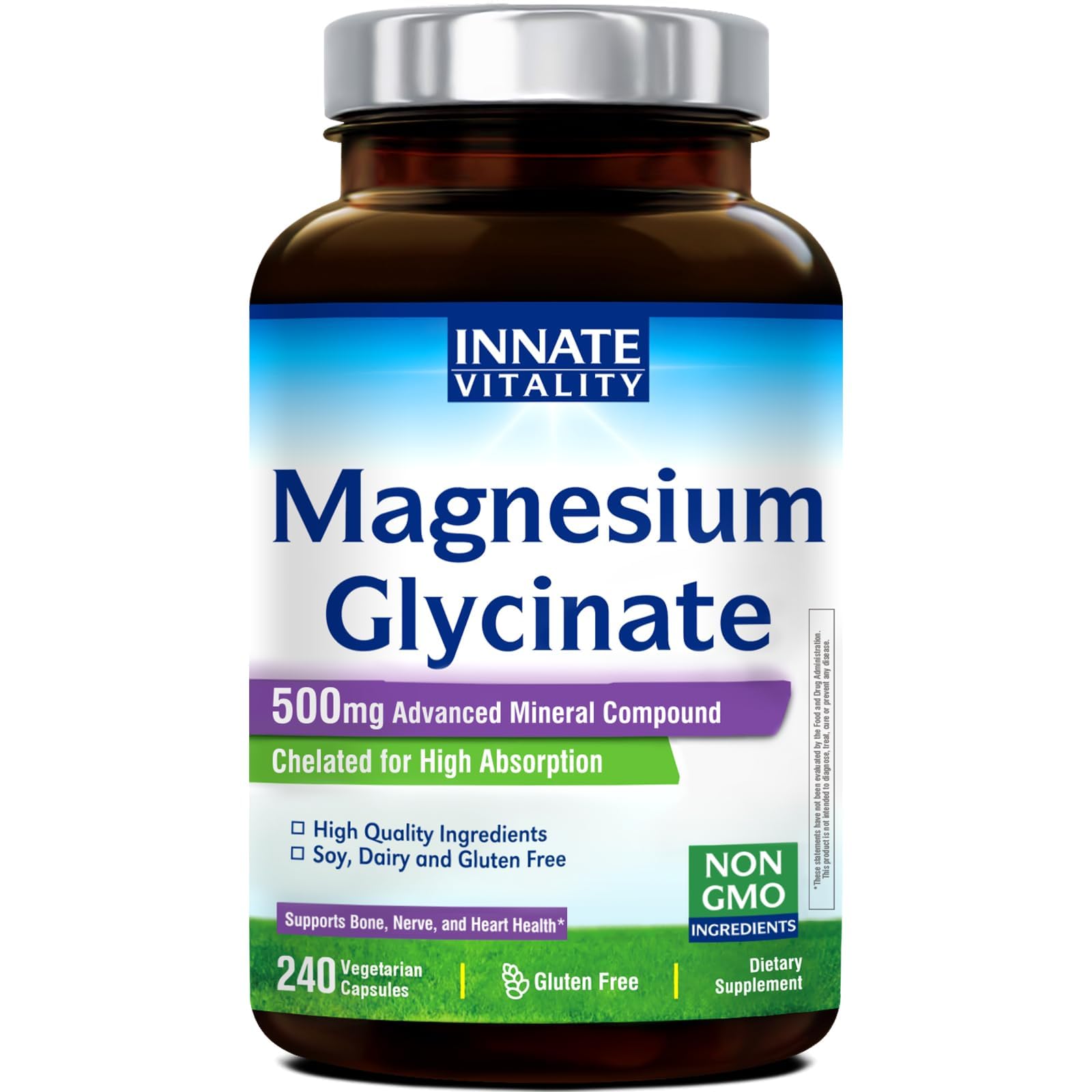 Innate Vitality Magnesium Glycinate capsule close-up highlighting easy-to-swallow form for daily support.