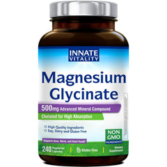 Innate Vitality Magnesium Glycinate capsule close-up highlighting easy-to-swallow form for daily support.