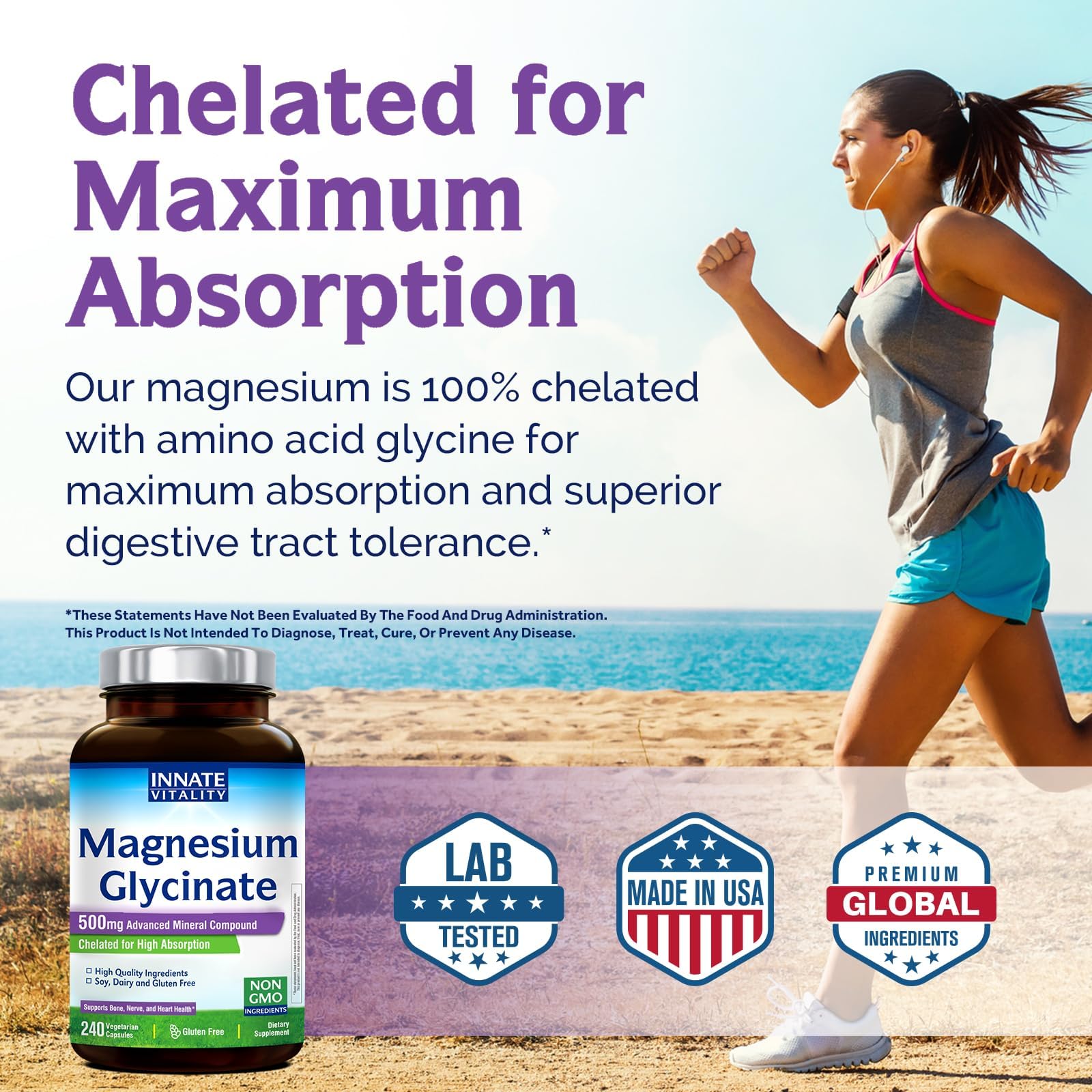 Innate Vitality Magnesium Glycinate daily-use setup with bottle and pills for routines.