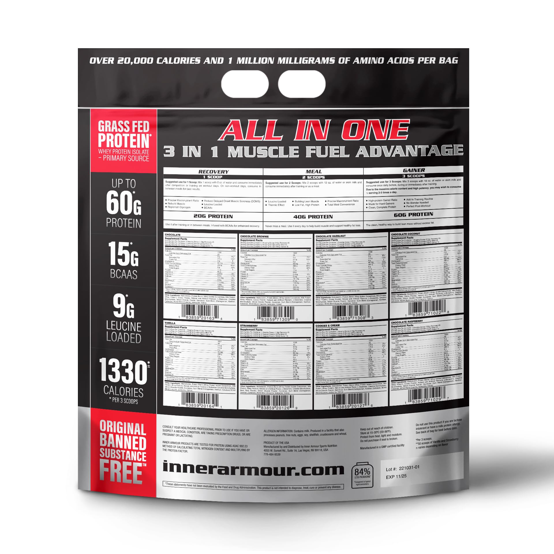 Inner Armour Anabolic Peak scoop closeup emphasizing 50 g protein per serving for muscle growth.