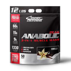 Inner Armour Anabolic Peak vanilla label, highlighting 1330 calories for fueling intense workouts.
