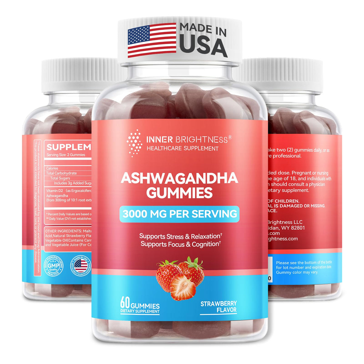 Inner Brightness Ashwagandha Gummies strawberry bottle show daily relaxation ritual