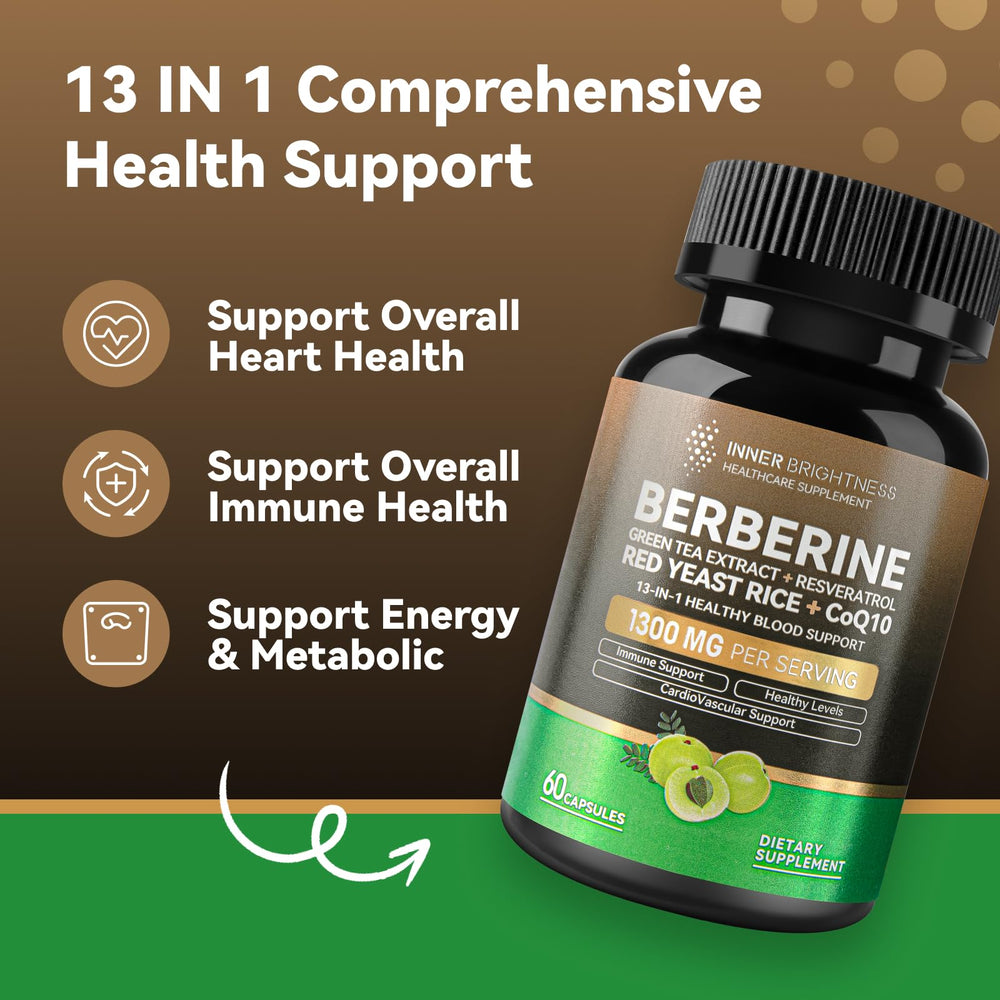 Inner Brightness Berberine with green tea extract ingredients panel for antioxidant support.