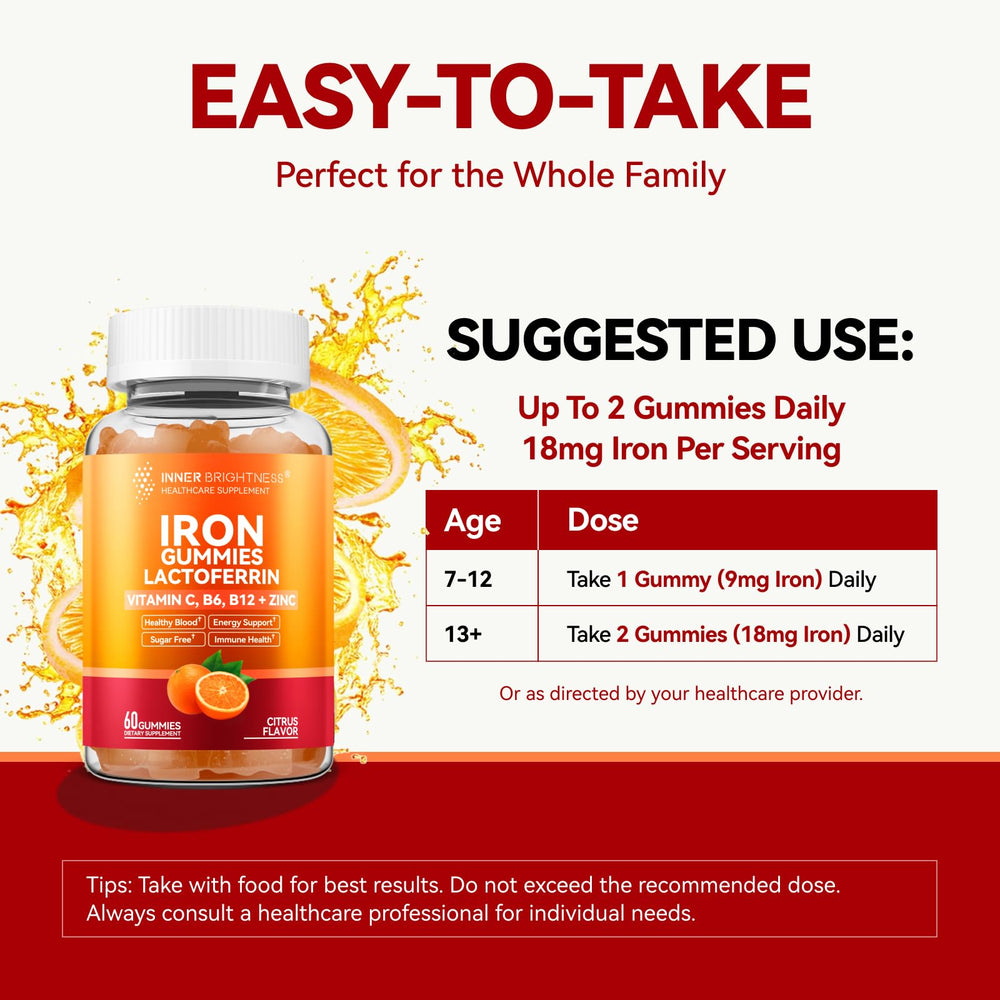Inner Brightness Iron Gummies bottle side view for on-the-go supplementation.