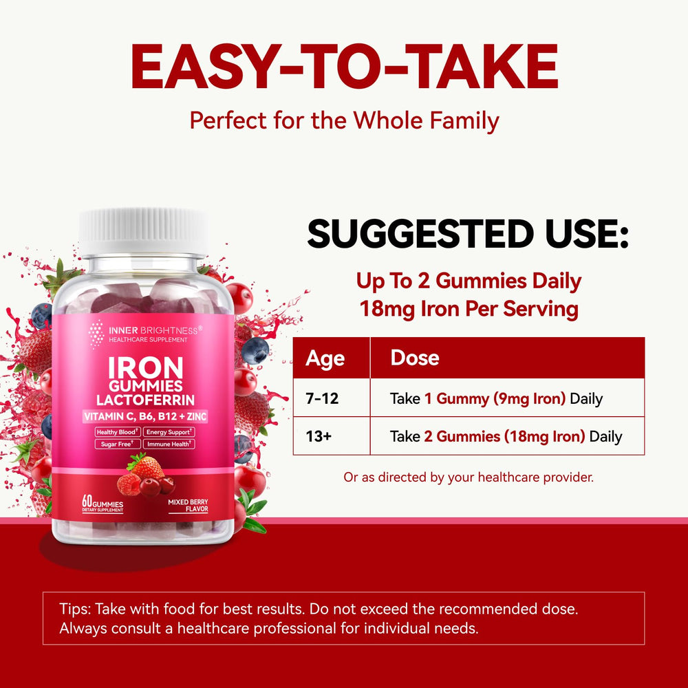Box packaging of Inner Brightness iron gummies for convenient daily intake.