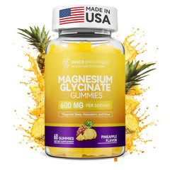 Inner Brightness magnesium glycinate gummies bottle front for easy daily support in pineapple flavor