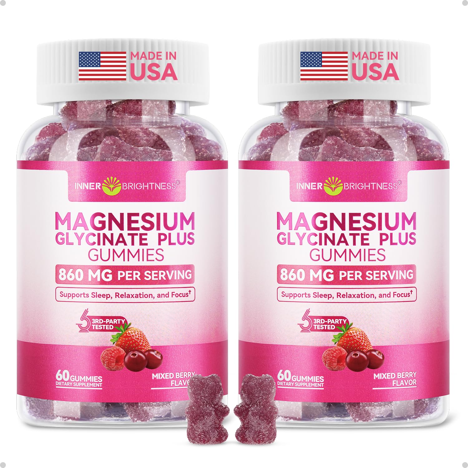 Inner Brightness Magnesium Glycinate Plus bottle shows a sugar-free daily calm potential