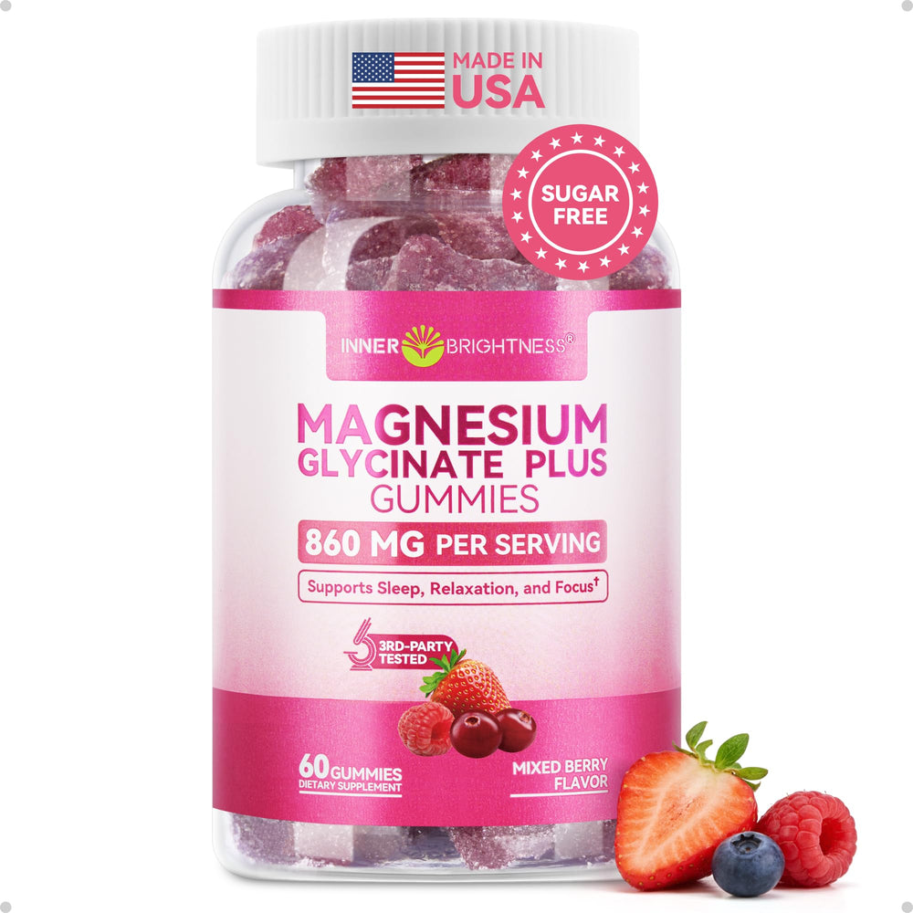 Inner Brightness magnesium glycinate gummies bottle front showing mixed berry flavor