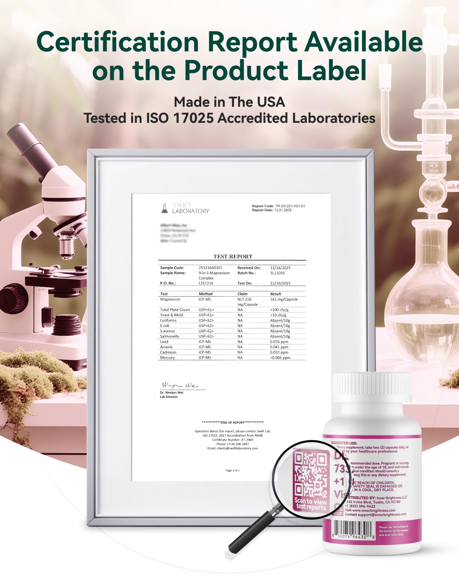 Inner Brightness US lab-testing badge emphasizes clean, safe production