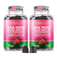 Inner Brightness Sea Moss 4000mg gummies bottle front promotes daily wellness potential