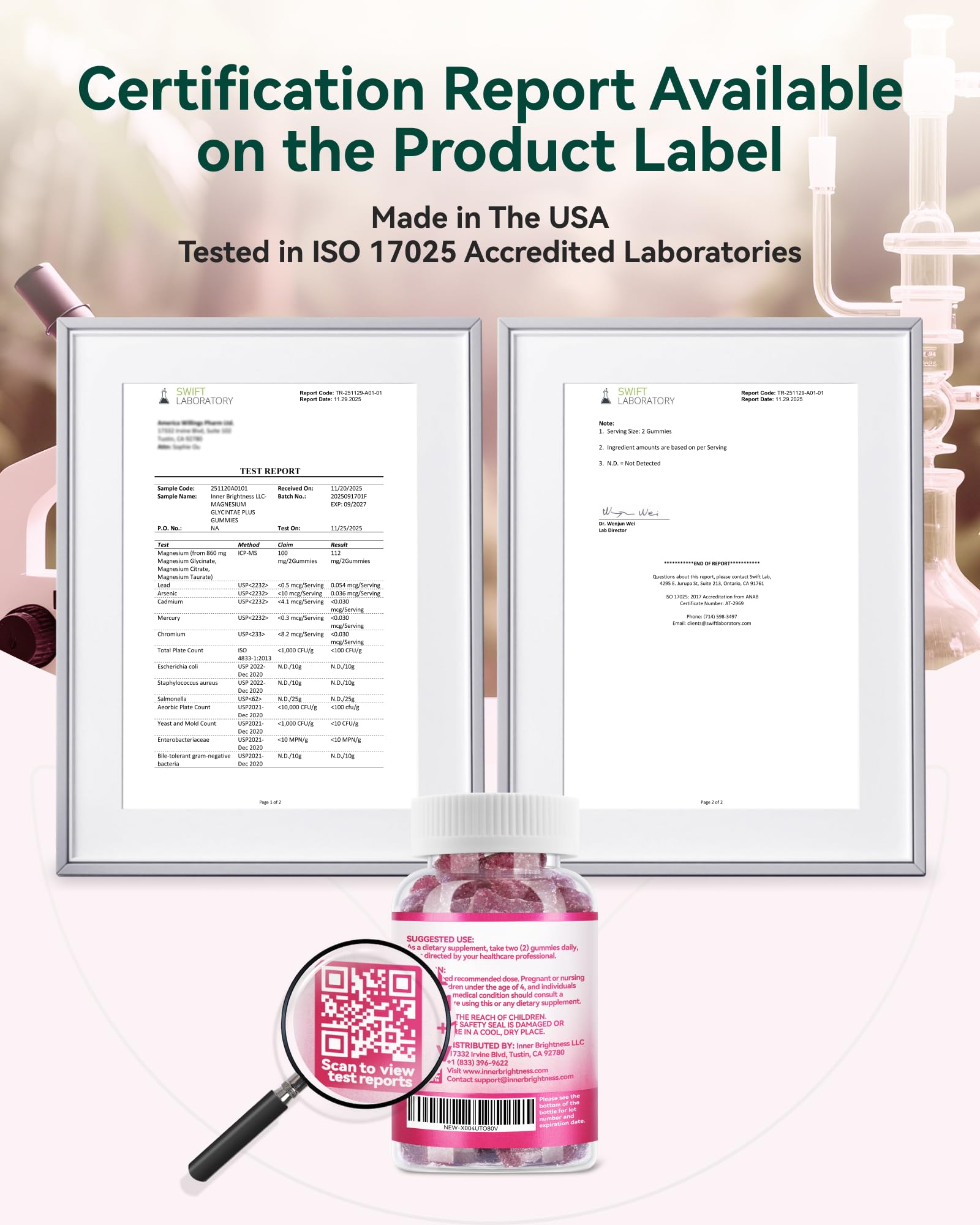 Inner Brightness USA Made Lab-Testing seal implies quality checks