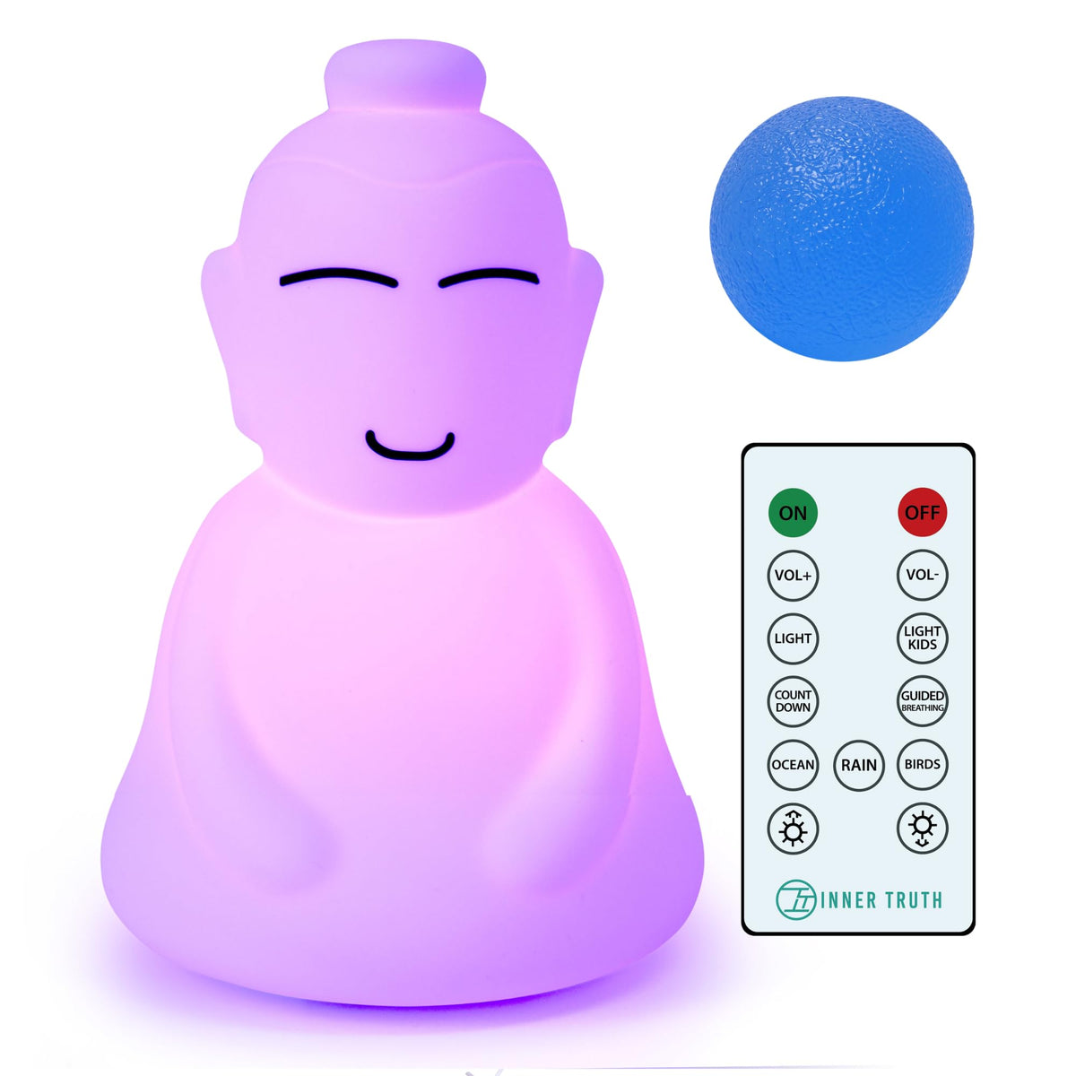 INNER TRUTH Buddha lamp glowing softly to guide breathing and calm focus.