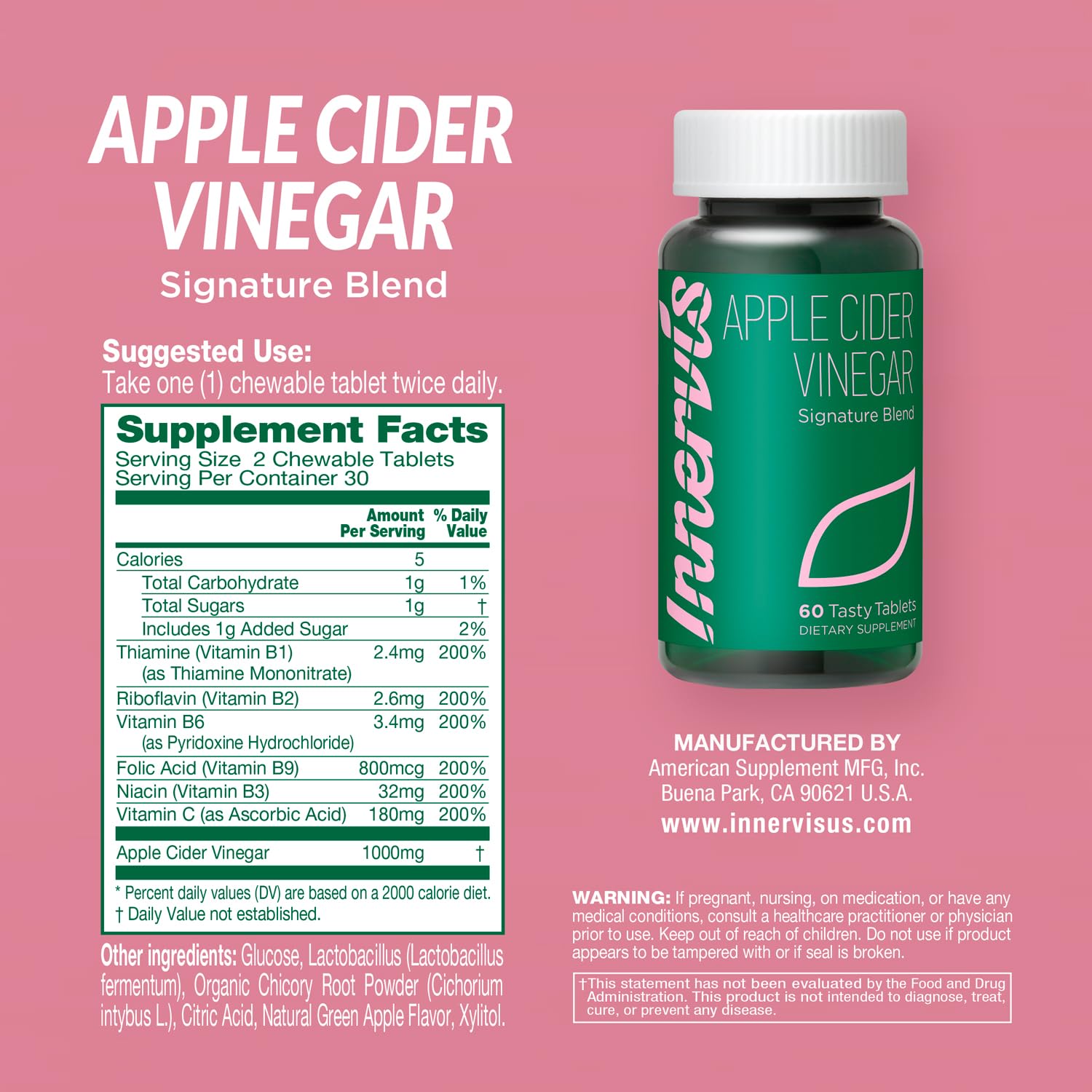 INNERVISNUTRITION Apple Cider Vinegar morning routine with two tablets