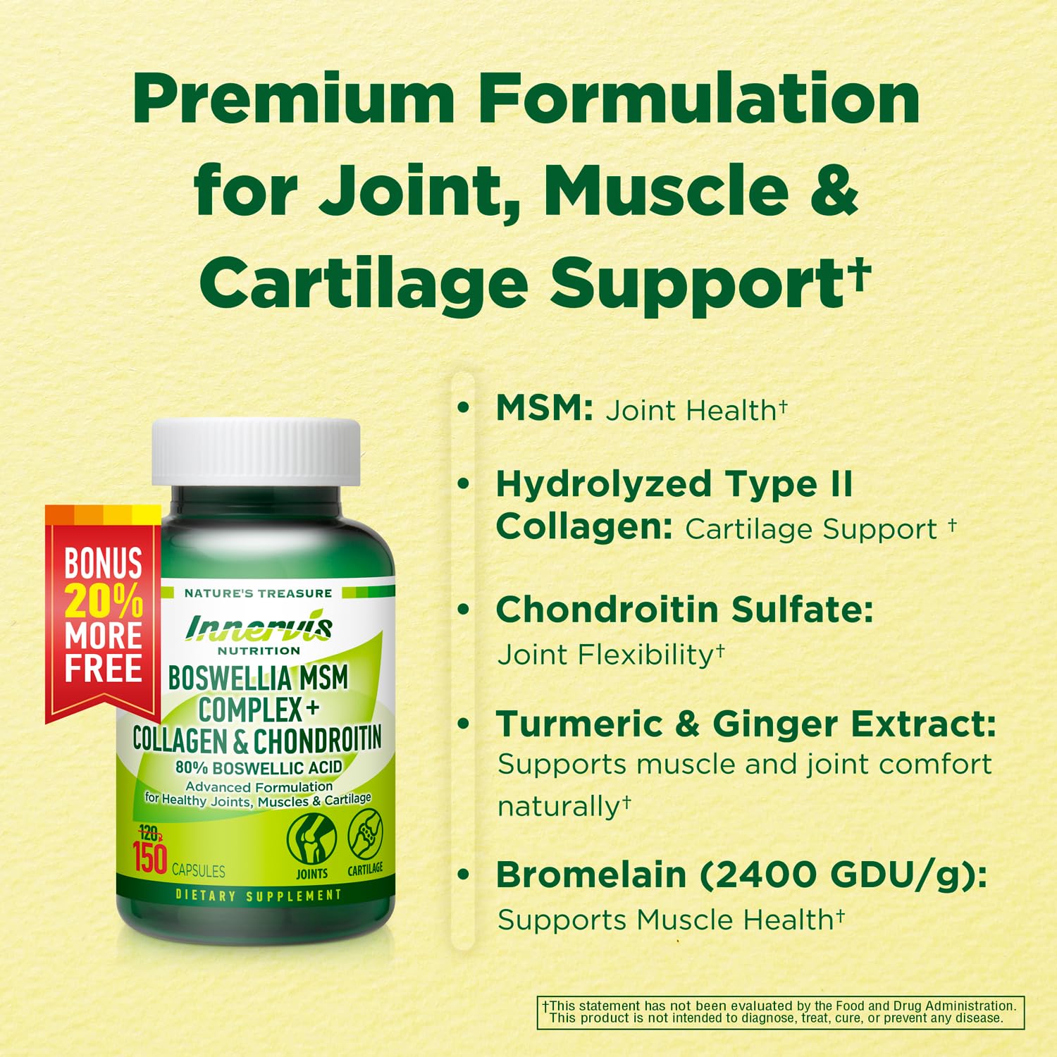 Hand holding INNERVISNUTRITION Boswellia MSM Complex bottle for daily use.